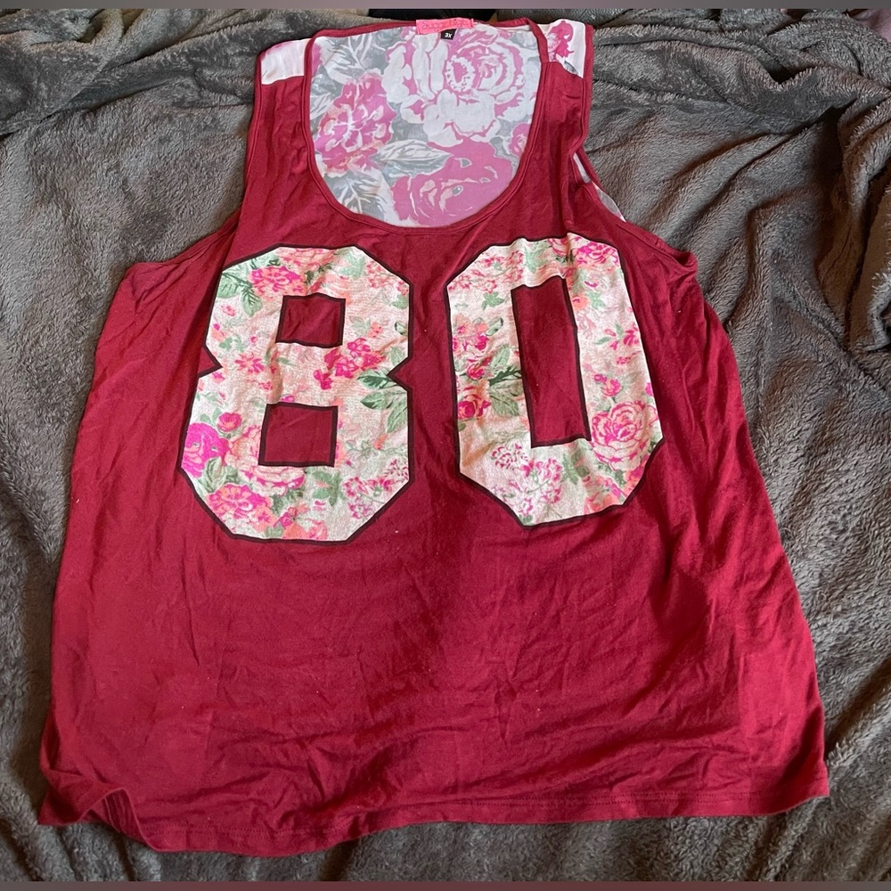 Sugar High Burgundy Graphic Tank Top Size 3x with #80 & Flowers